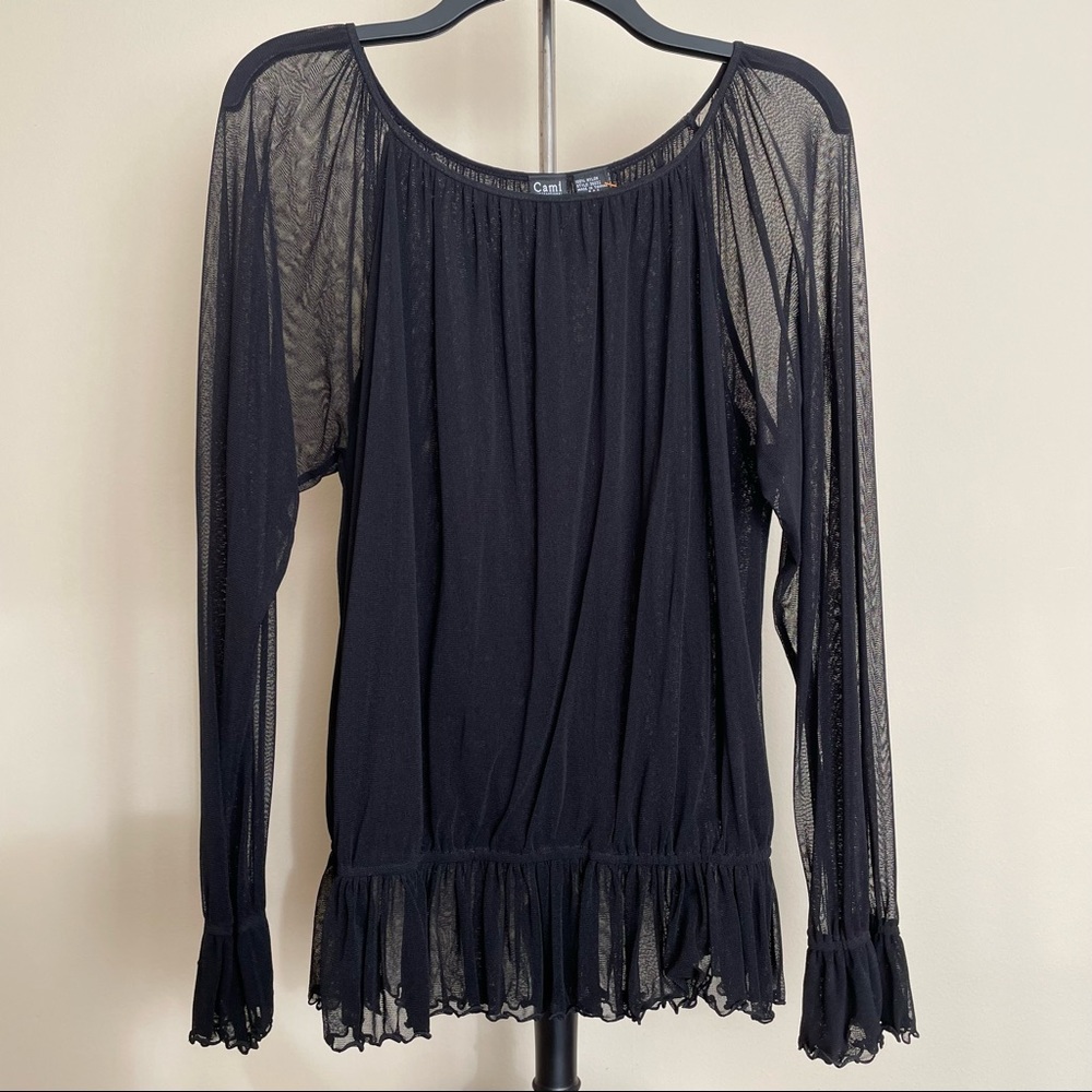 Sheer Long Sleeve Black Blouse